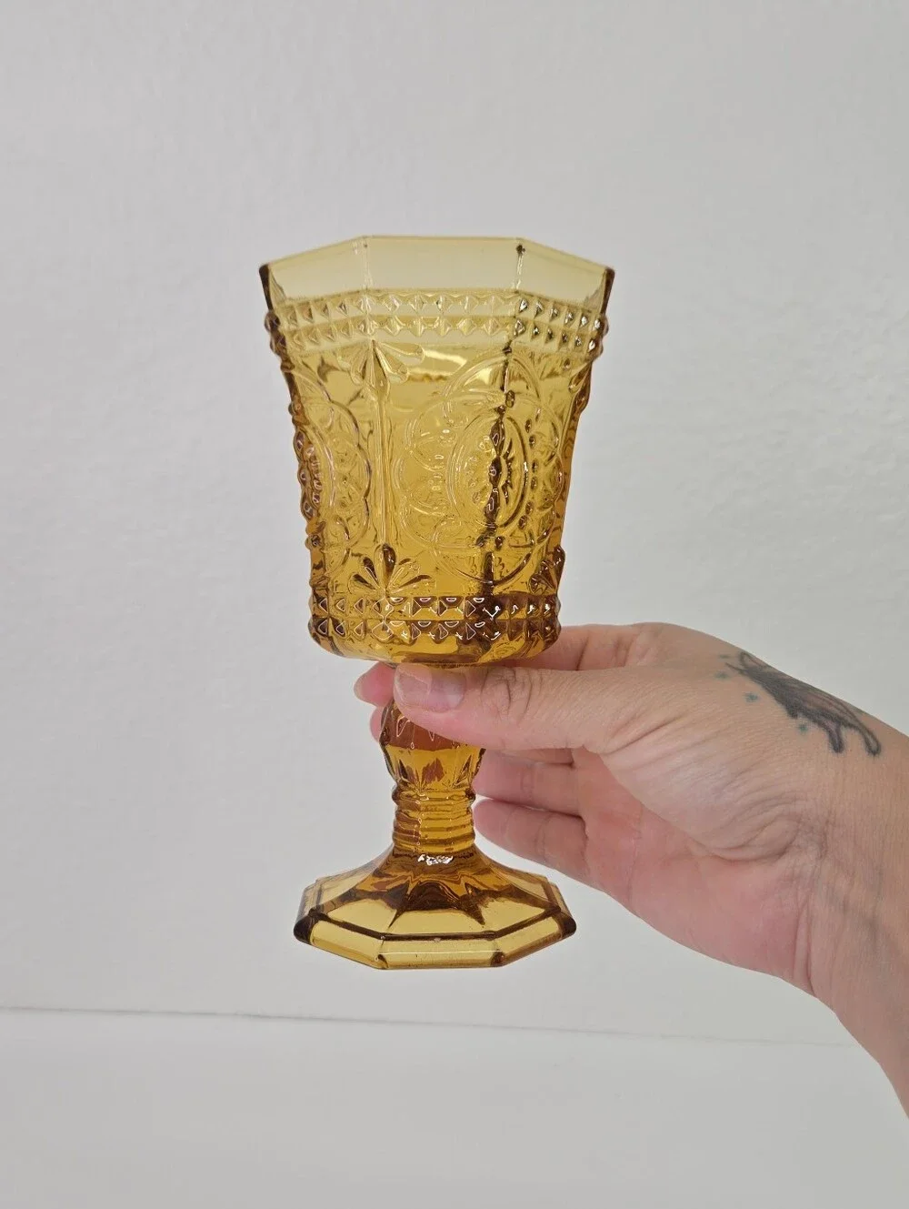 Strawberry Street Vatican 8oz Amber Red Wine Glass Embossed Goblet VTG Regency